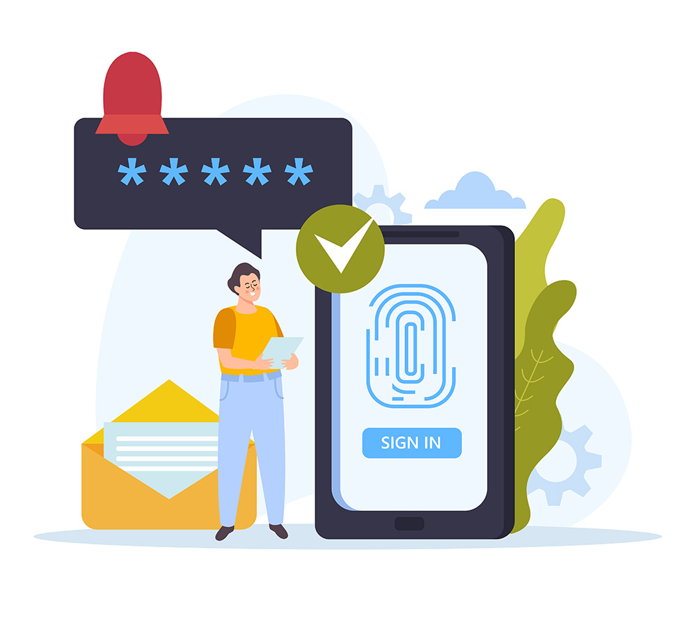 2FA authentication on a mobile phone with password and fingerprint