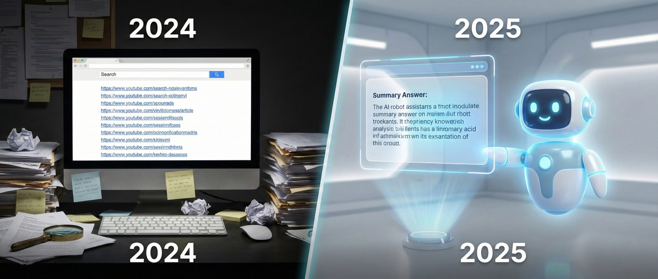 Grafic comparativ simplificat Google 2025 vs 2024 aratand evolutia inteligentei artificiale si cota de piata