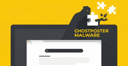 Ilustratie reprezentand o extensie de browser aparent normala care proiecteaza o umbra periculoasa simbolizand amenintarea GhostPoster