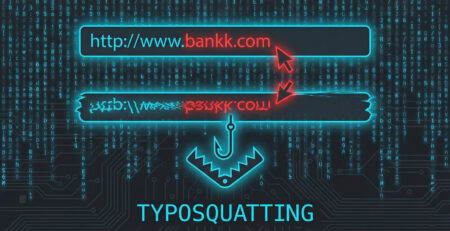 Ilustratie reprezentand o bara de adresa web cu o greseala de tastare evidentiata in rosu simbolizand un atac de tip Typosquatting