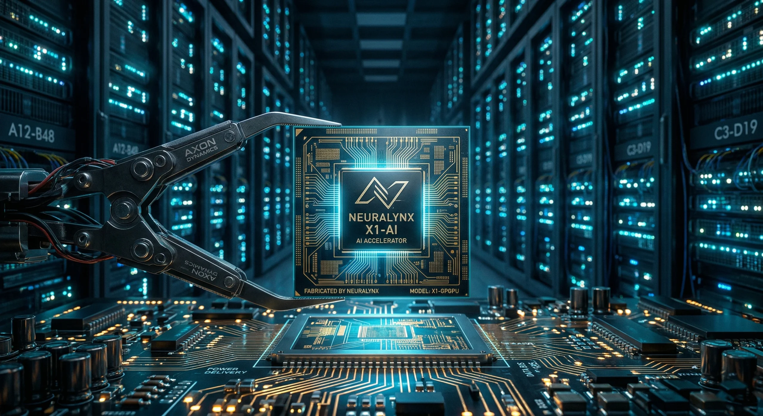 Imagine macro cu un procesor AI modern de inalta performanta intr-un centru de date, simbolizand infrastructura hardware si criza globala de chip-uri din 2026