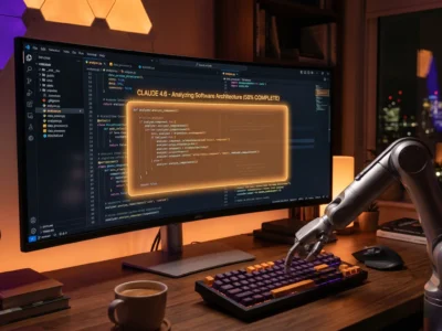 Vizualizare a asistentului **Claude 4.6** analizand cod software intr-un mediu de lucru modern, subliniind precizia si ajutorul oferit programatorilor in 2026