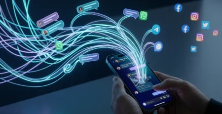 Ilustratie conceptuala despre importanta DM-urilor si a fenomenului Dark Social in 2026, reprezentand distributia masiva a continutului prin conversatii private si mesaje directe, invizibile pentru instrumentele de analiza clasice