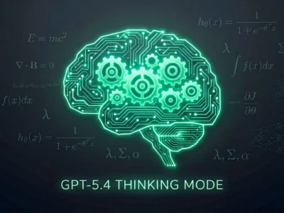 Vizualizare conceptuala a modului **Thinking din GPT-5.4**, simbolizand procesul de rationament profund si logica avansata a noului model OpenAI in 2026