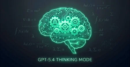 Vizualizare conceptuala a modului **Thinking din GPT-5.4**, simbolizand procesul de rationament profund si logica avansata a noului model OpenAI in 2026