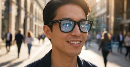 Reprezentare pentru **Meta Ray-Ban Display Gen 2** si modul in care **ochelarii AR** au devenit un **succes de masa** in 2026