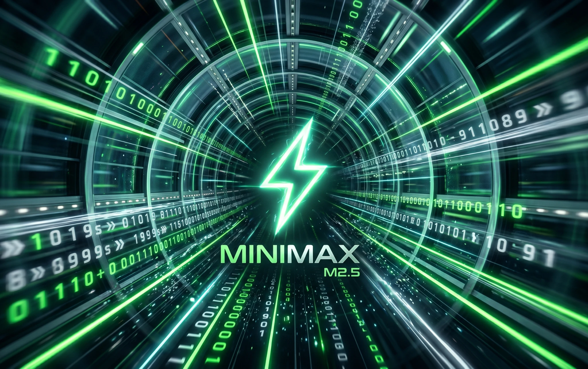 Vizualizare a modelului **MiniMax M2.5** simbolizand viteza uluitoare si precizia in generarea de cod pentru afaceri in 2026