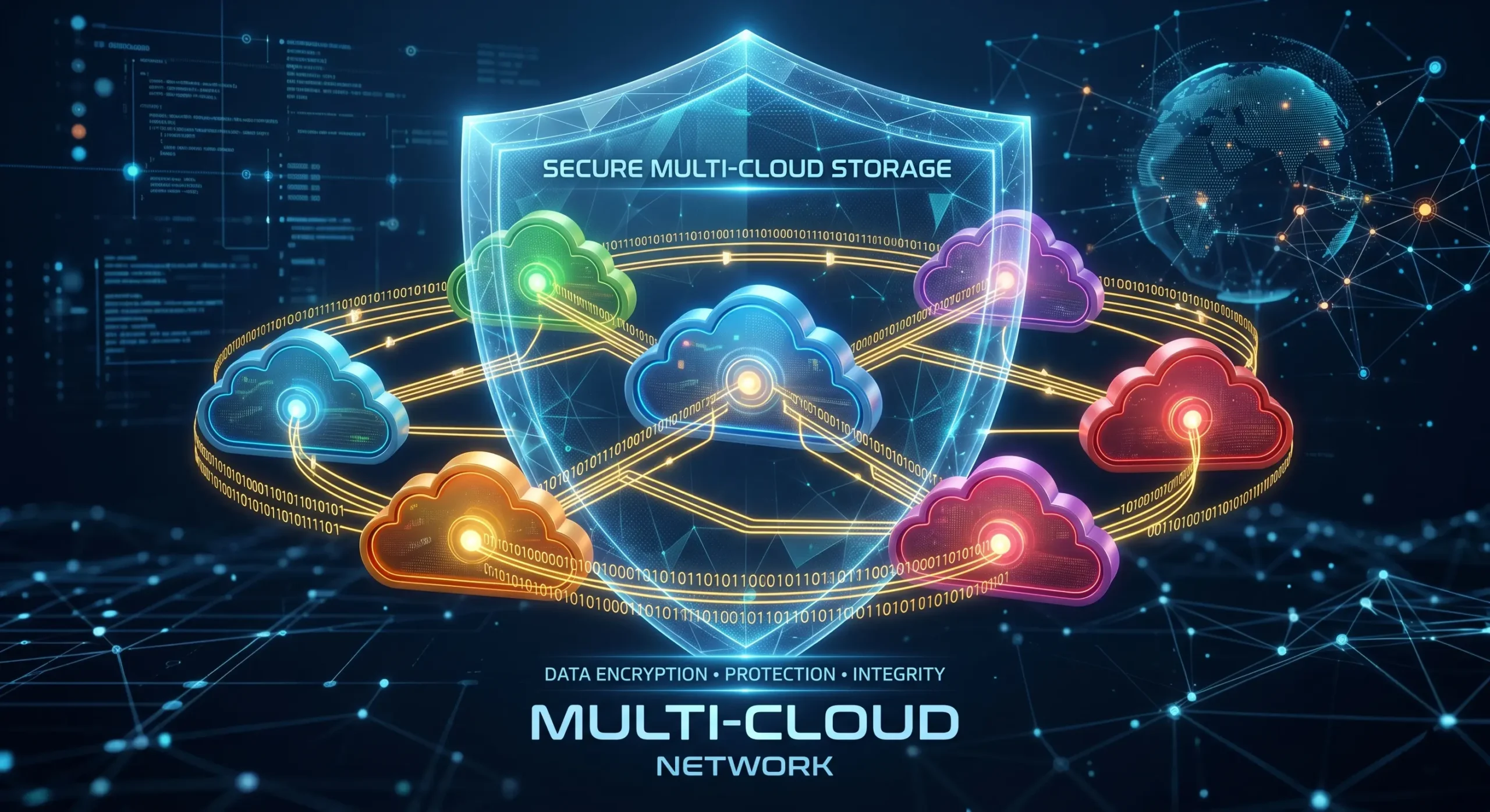 Reprezentare pentru **Multi-Cloud** si modul in care sunt gestionate **vulnerabilitati** in **stocare date** la distanta in 2026