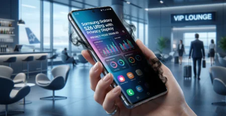 Reprezentare pentru **Samsung Galaxy S26 Ultra** si modul in care tehnologia **Privacy Display** protejeaza ecranul in 2026