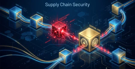 Vizualizare a riscului de propagare a unui atac in **Supply Chain** de la un furnizor catre partenerii de afaceri in 2026