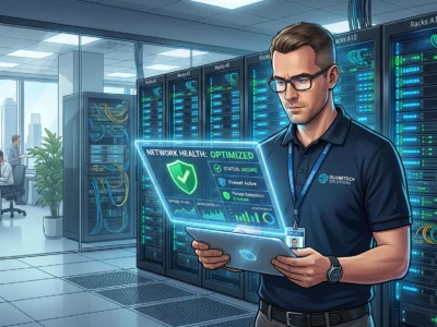 Vizualizare pentru un audit infrastructura IT profesional realizat pentru securitatea companiilor in 2026