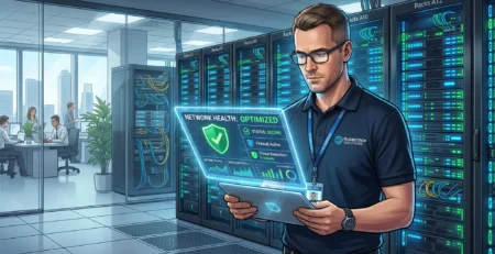 Vizualizare pentru un audit infrastructura IT profesional realizat pentru securitatea companiilor in 2026