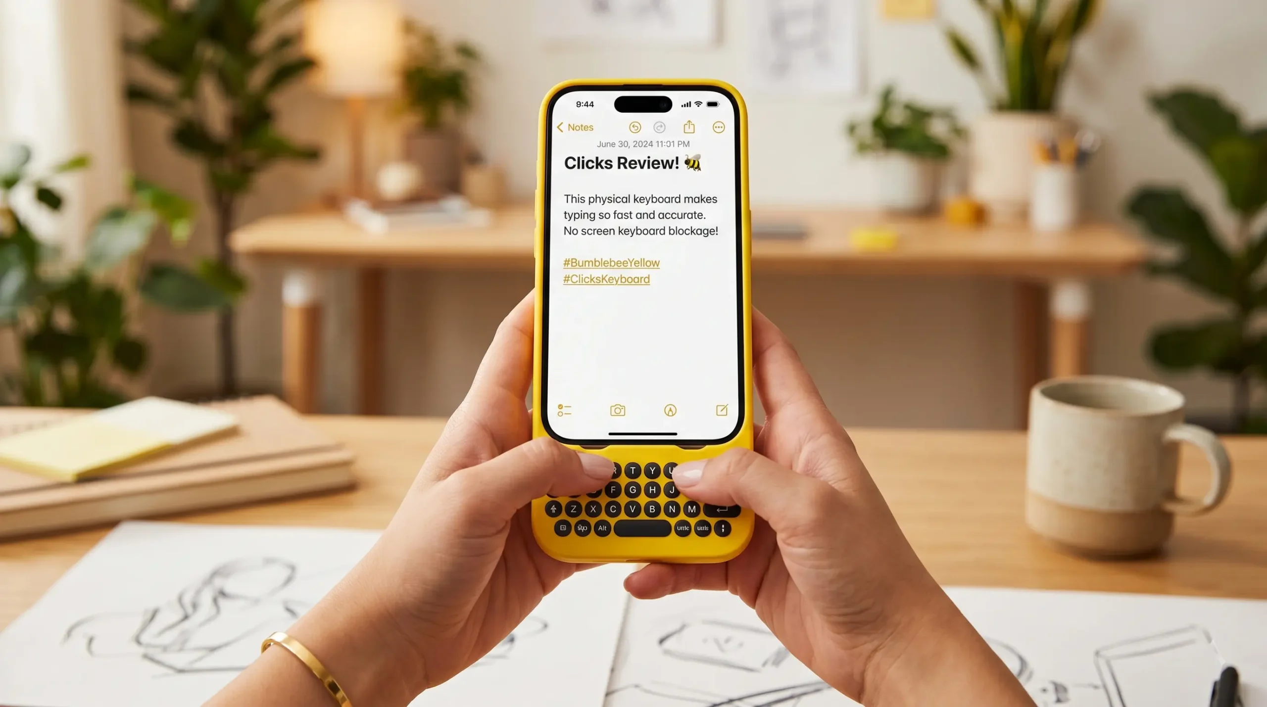 Vizualizare pentru Clicks Keyboard Phone si modul in care tastatura fizica pentru iPhone imbunatateste productivitatea in 2026