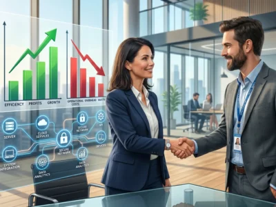 Vizualizare pentru externalizarea serviciilor IT si modul in care aceasta aduce o reducere de costuri in 2026