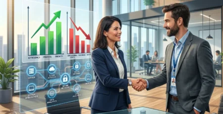 Vizualizare pentru externalizarea serviciilor IT si modul in care aceasta aduce o reducere de costuri in 2026