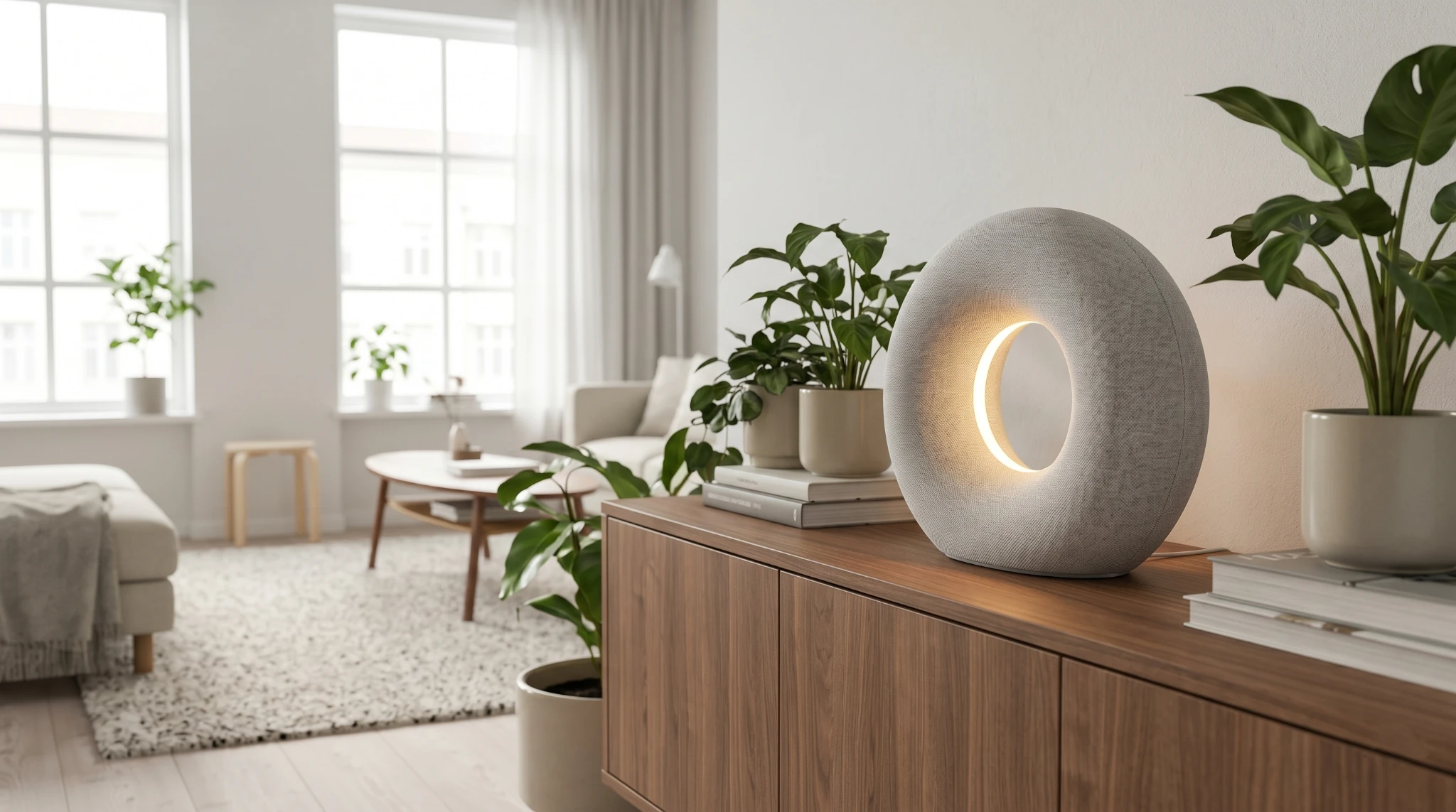 Vizualizare pentru IKEA SYMFONISK Toroidal si modul in care acest gadget integreaza tehnologia Matter in casa in 2026