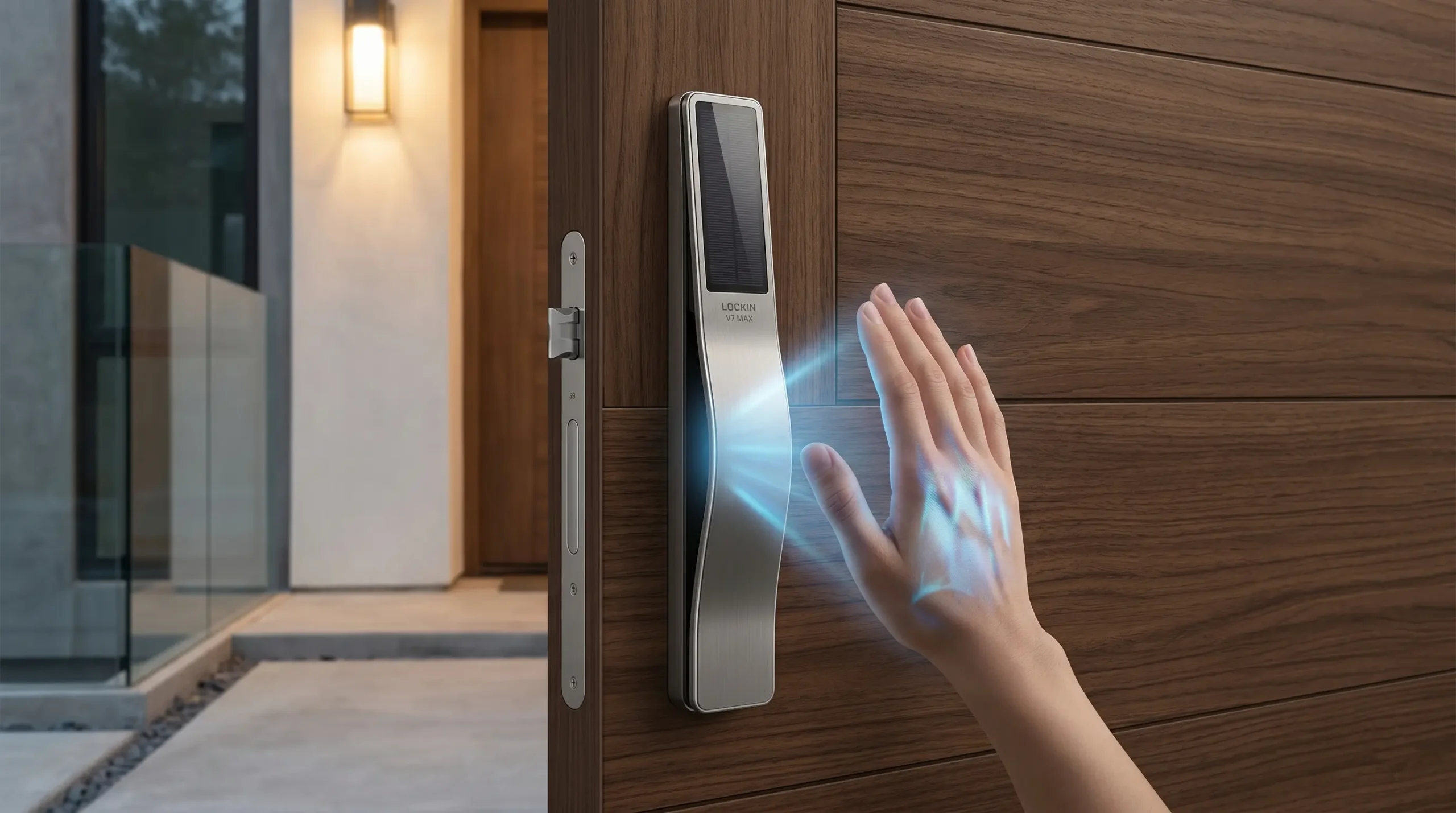 Vizualizare pentru **Lockin V7 Max** si modul in care aceasta **incuietoare inteligenta** utilizeaza energia solara in 2026