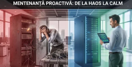 Vizualizare comparativa pentru mentenanta IT proactiva care previne caderile de retea si asigura productivitatea in 2026