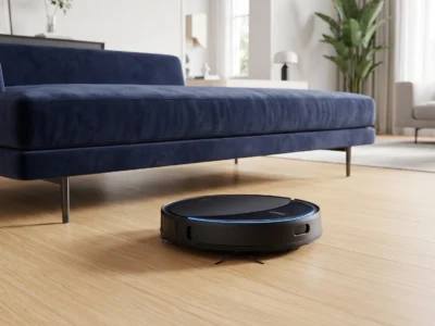 Vizualizare pentru Roborock Saros 20 si modul in care acest robot aspirator plat curata sub mobila in 2026