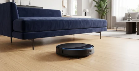 Vizualizare pentru Roborock Saros 20 si modul in care acest robot aspirator plat curata sub mobila in 2026