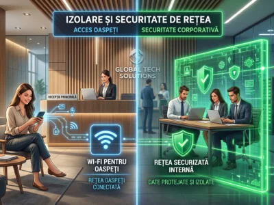 Vizualizare a procesului de securizare retele Wi-Fi pentru oaspeti menit sa asigure protejarea datelor companiei in 2026