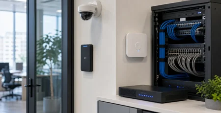 Retea, securitate si control acces pentru un birou modern