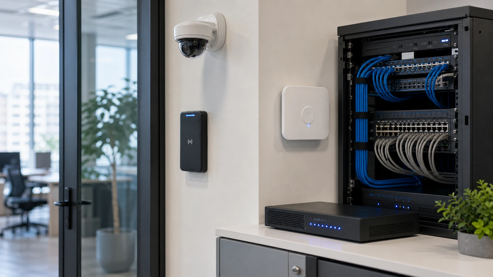 Retea, securitate si control acces pentru un birou modern