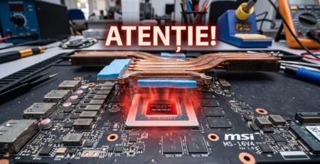Placa de baza laptop cu sistem de racire montat gresit din cauza unor paduri termice prea groase care provoaca arderea placii video.